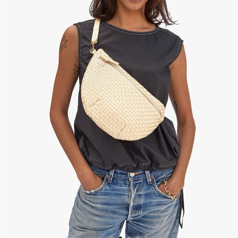 Cream Crossbody Bag with Woven Texture and Medium Size